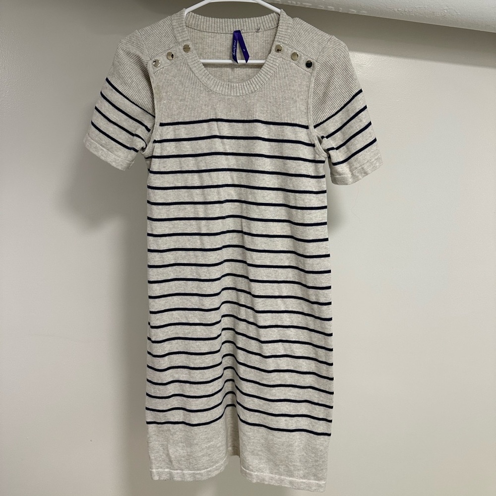 Seraphine Grey & Navy Cotton Maternity & Nursing Dress - Size Small